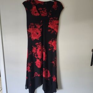 Floral Black and Red Women's Dress